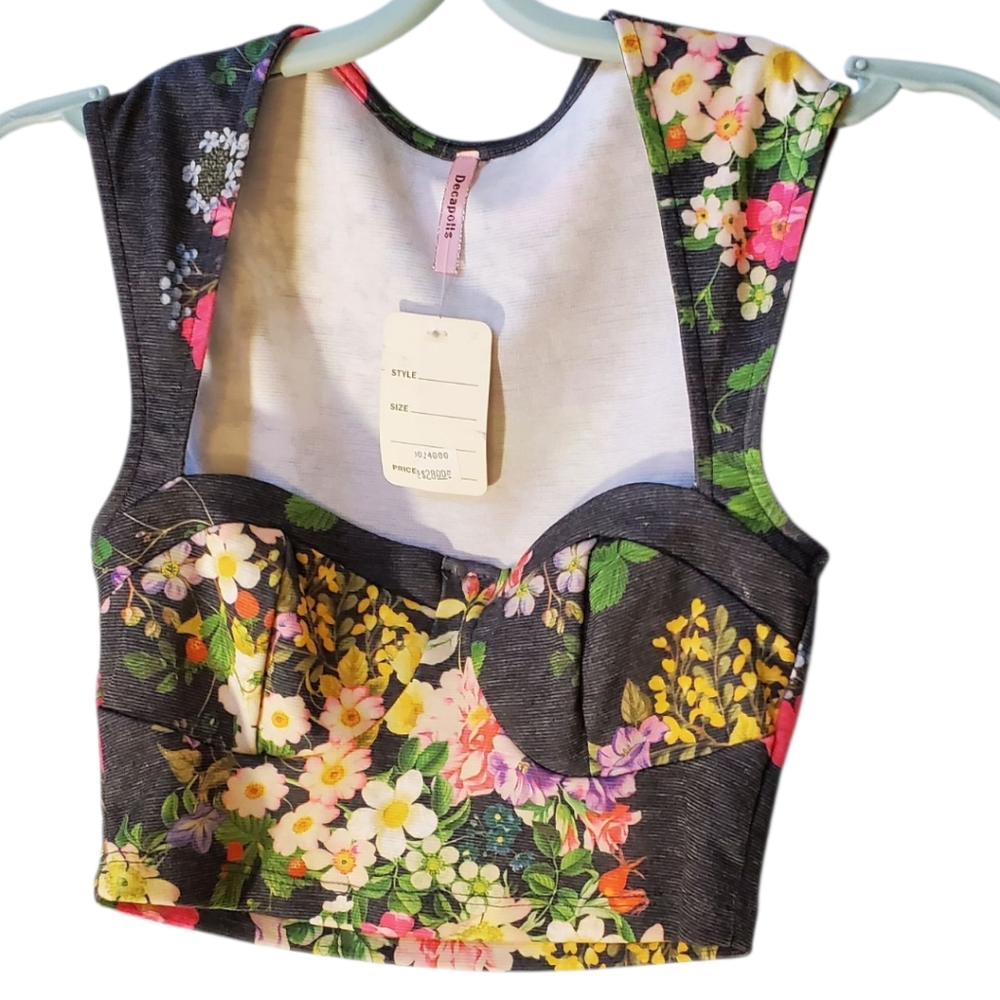 Decapolls Muted Floral Bustier Crop Top Size Small